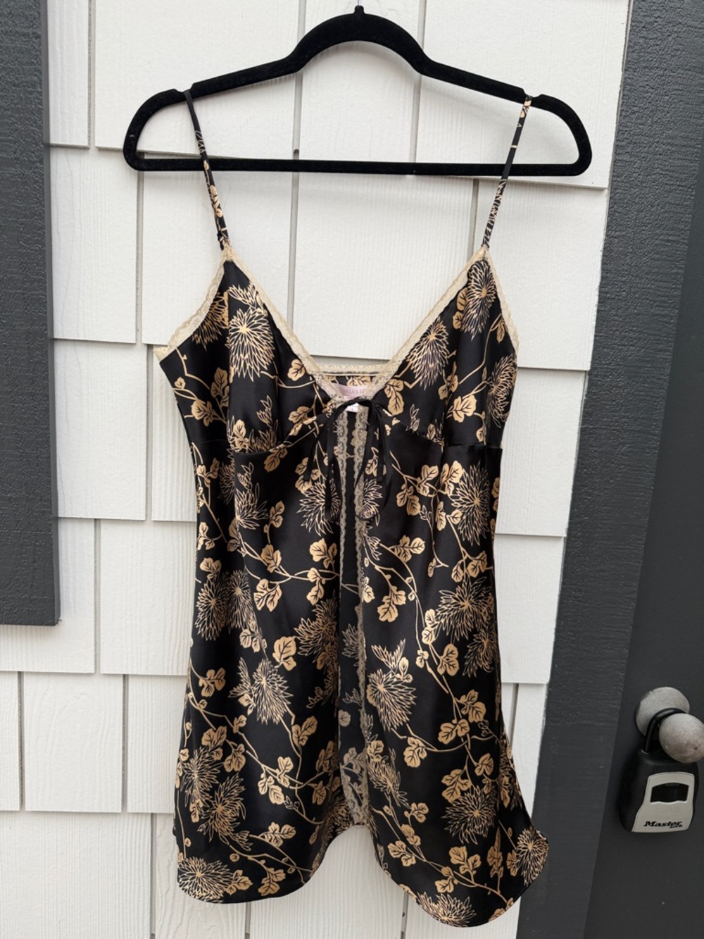 Victoria's Secret Black and Gold Floral Satin Slip